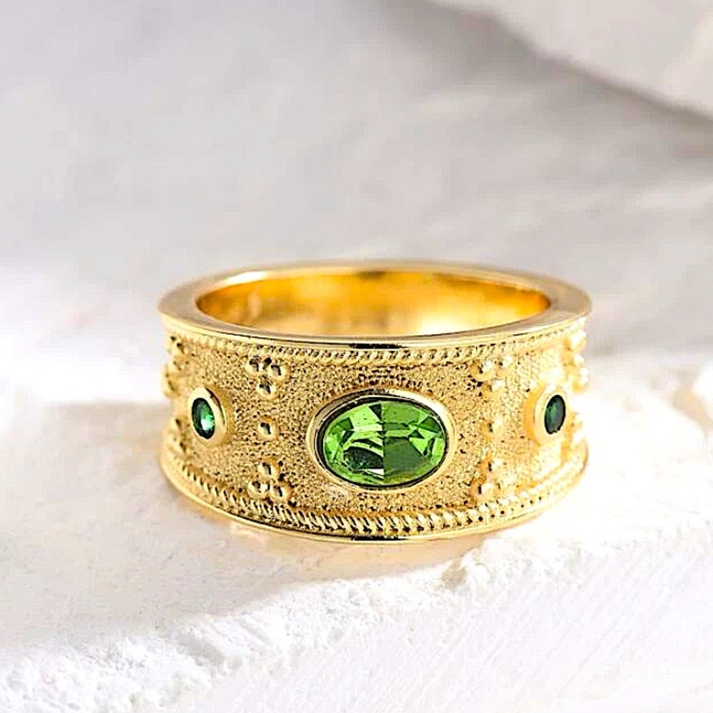 Gold Plated Peridot Zircon Band Ring - Picture 3 of 6